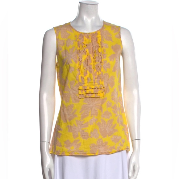Tory Burch Pink and Yellow Ruffled Sleeveless Blouse | Size 8 - Picture 1 of 6